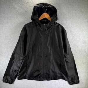 Nike Light Packable Jacket Women XL Black Hooded Full Zip Water Repellent Winter